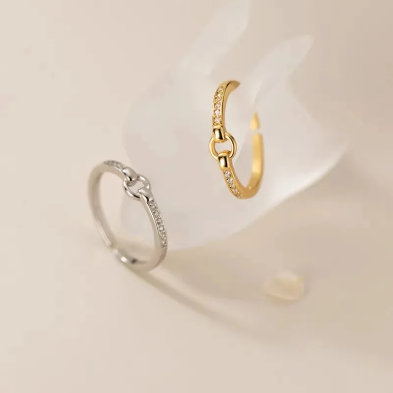 

Silver Color Zircon Round Buckle Adjustable Ring For Women Party Cute Fine Jewelry Light luxury Advanced Accessories