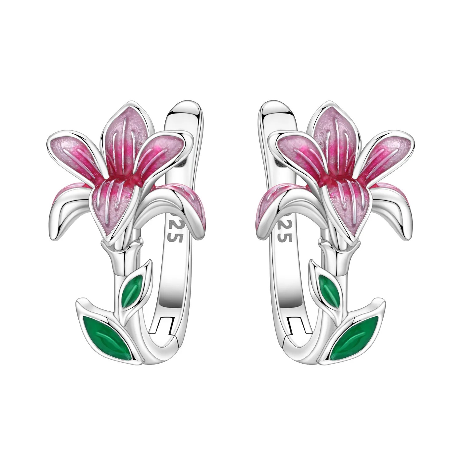 PANPOKI S925 Sterling Silber rosa Magnolienblüten Ohrringe Creolen Damenschmuck Original trendige Jubiläumsgeschenke