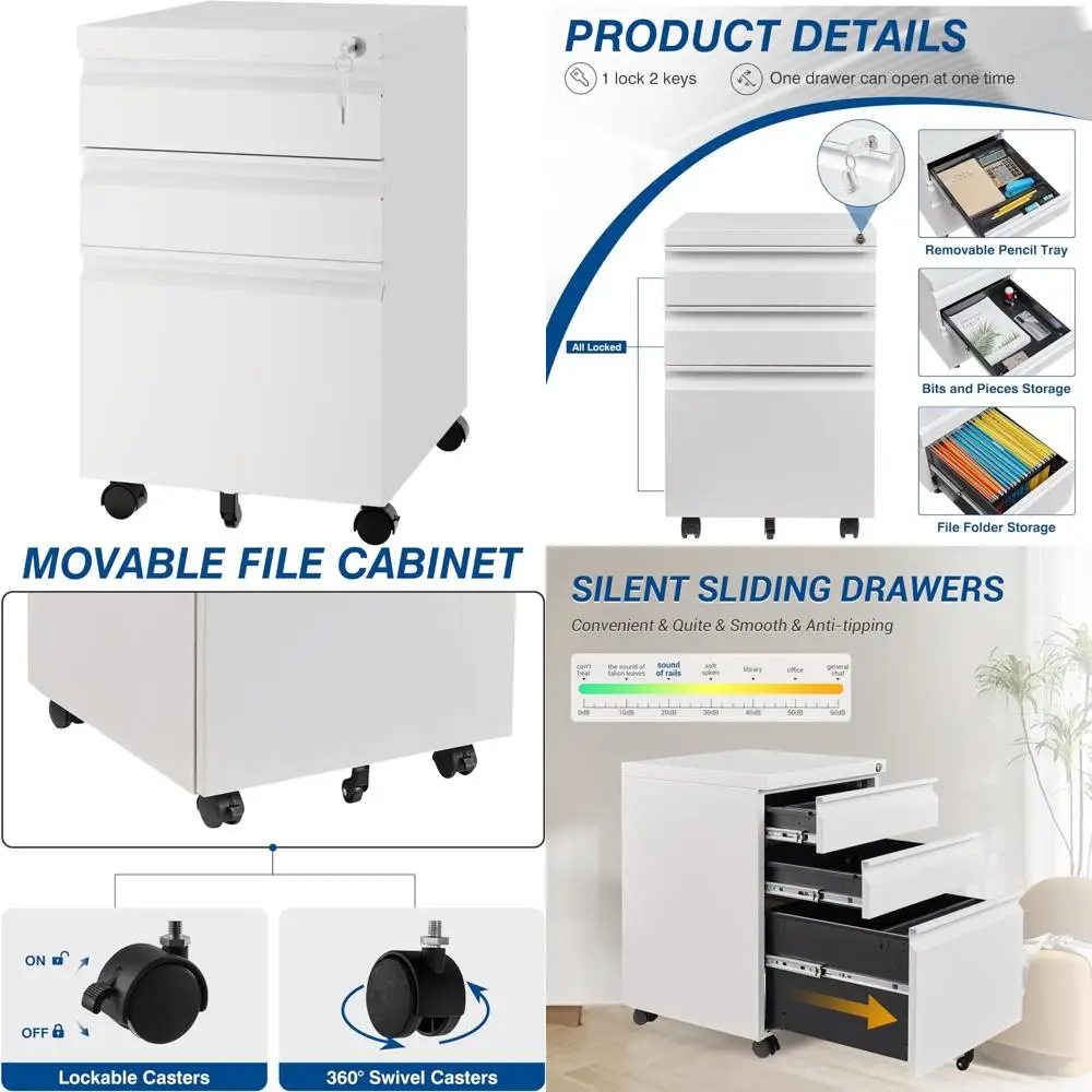 خزانة ملفات عمودية متنقلة مع قفل، وحجم قانوني/حرف، وحدة تخزين مكتبية مجمعة مسبقًا لإدارة المستندات الآمنة