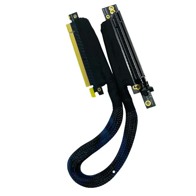 

PCI-E 4.0 X16 Extension Cable for Graphics Card Right Side Mesh 90 Degree Gen4 with Braided Sleeve and Cable Management Tube