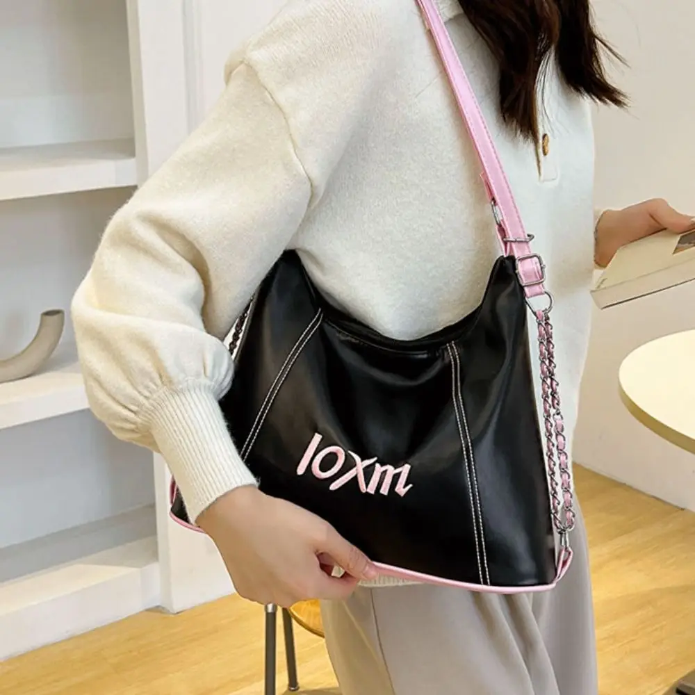 Letter Embroidery Y2K Tote Bags Texture PU Zipper Bag Korean Style Backpack Large-capacity Crossbody Bag Armpit Handbag Travel