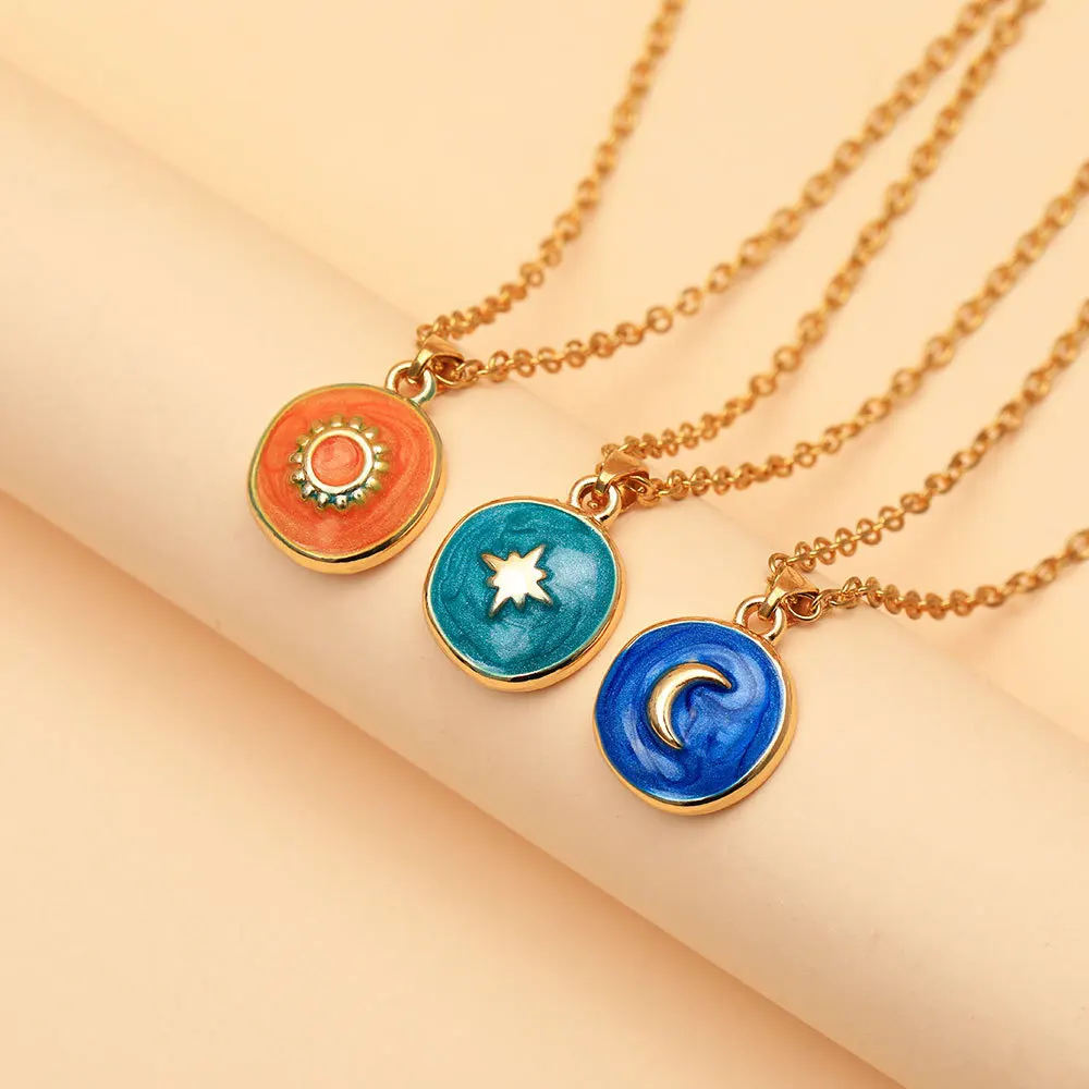 

Ins New Drip Glaze Waterproof Jewelry Necklace Metal Material 18k PVD Gold-plated Accessories Necklace Pendants