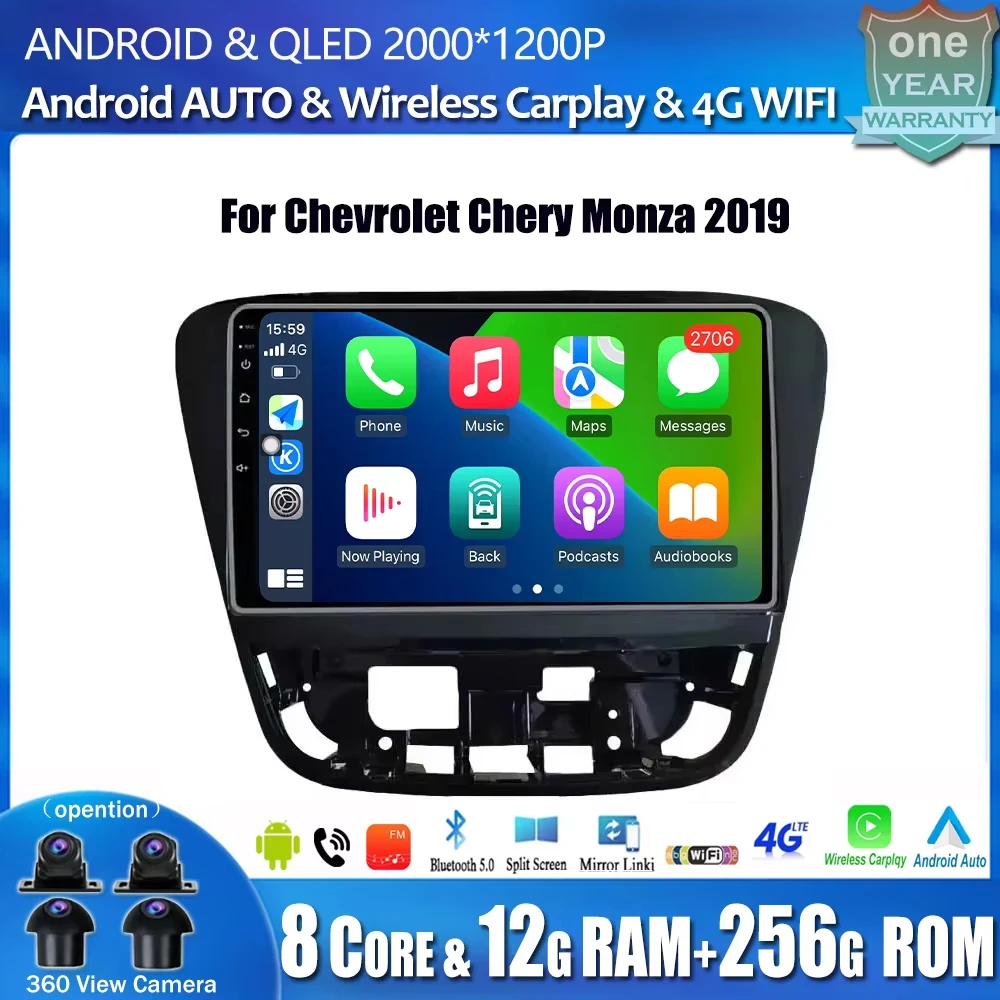 

For Chevrolet Chery Monza 2019 Car Stereo Radio Android 14 GPS Navigation Multimedia Video Player IPS 9" Carplay WIFI BT RDS DSP