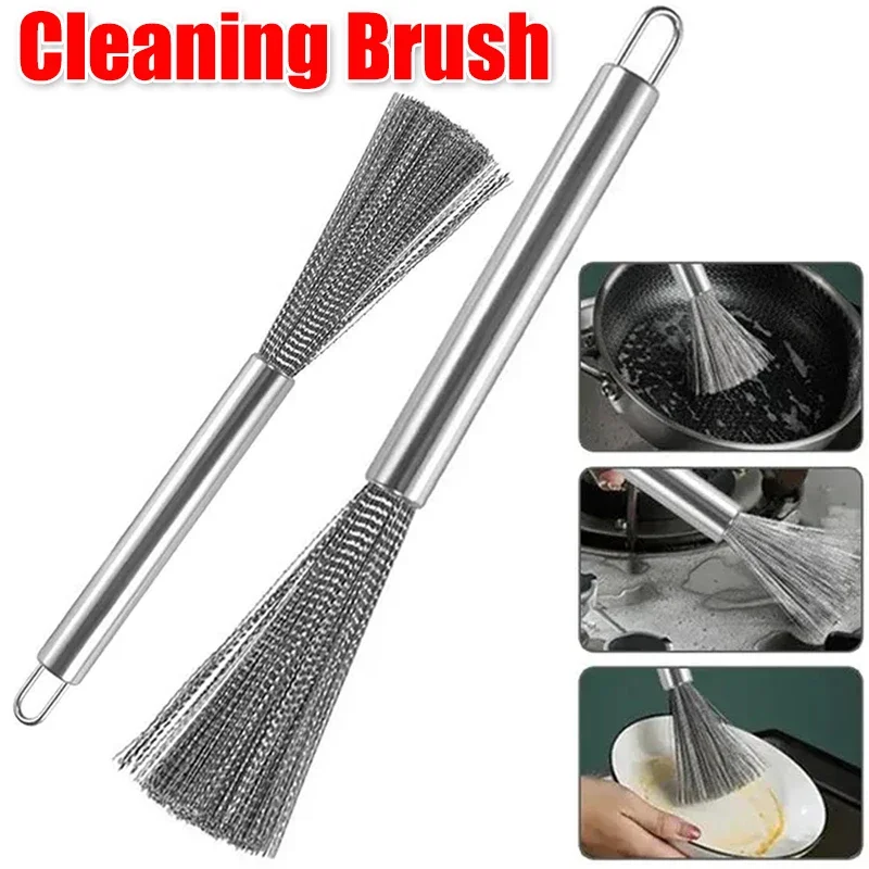 Stainless Steel Cleaning Brush Kitchen Rust Pot Cleaning Brush Ultra Strong Decontamination Brush Hangable Pan Bowl Brushes