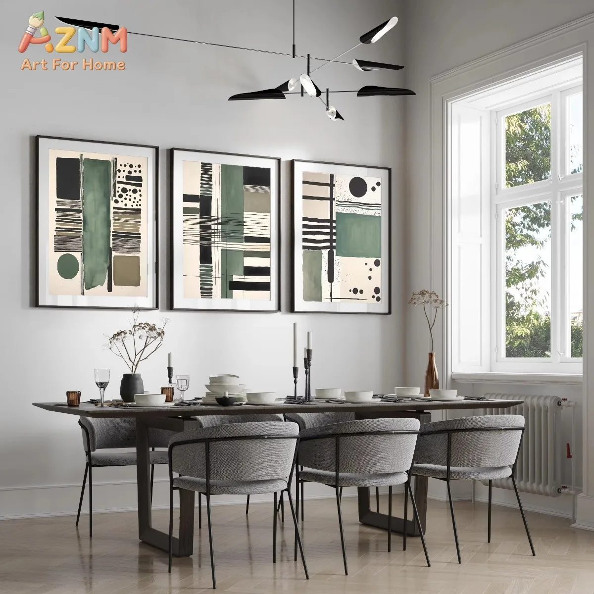 AZNM Neutral Green Abstract Prints Modern Art Abstract Brush Strokes Wall Art Canvas Poster Print Home Bedroom Decoration