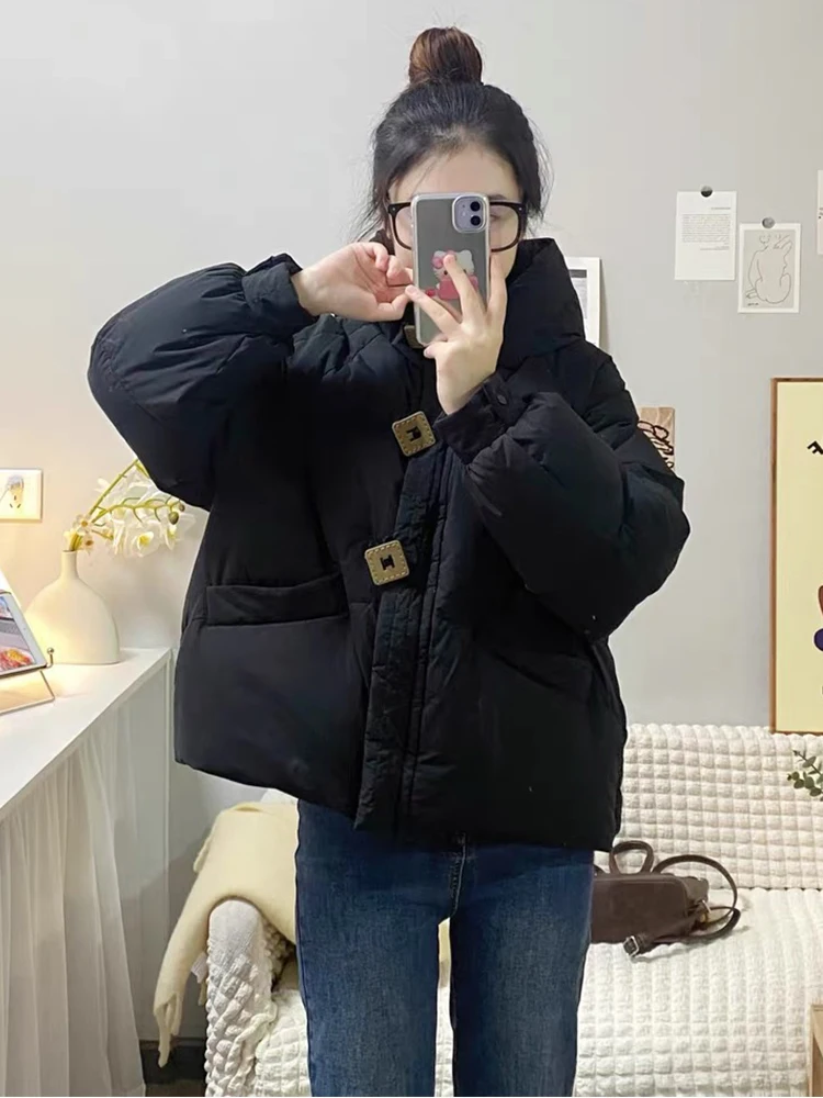 

Женский зимний утепленный пуховик 90, белый утиный пух, темно-синий, с капюшоном, короткий топ, женское теплое пальто, корейская модная одежда Wh17