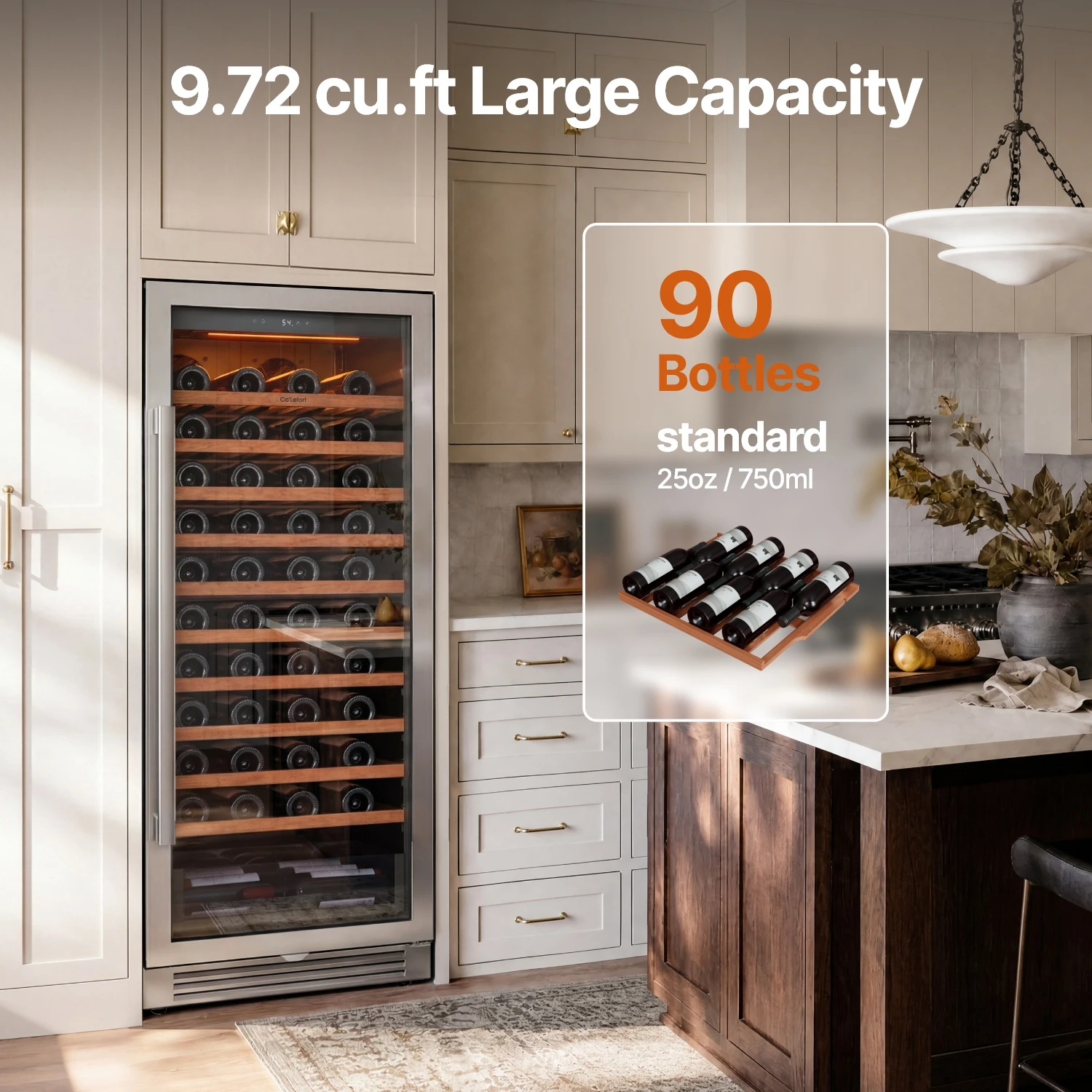 90 Bottles Single Zone Wine Cooler Refrigerator 275L Built‑in Freestanding Wine Fridge Electronic Temperature Control Home Commercial Wine Storage Cabinet