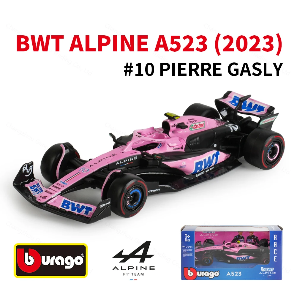 Bburago 1:43 BWT Alpine Bahrain 2023 A523 #10 #31 F1 Racing Formula Car Static Simulation Diecast Alloy Model Car