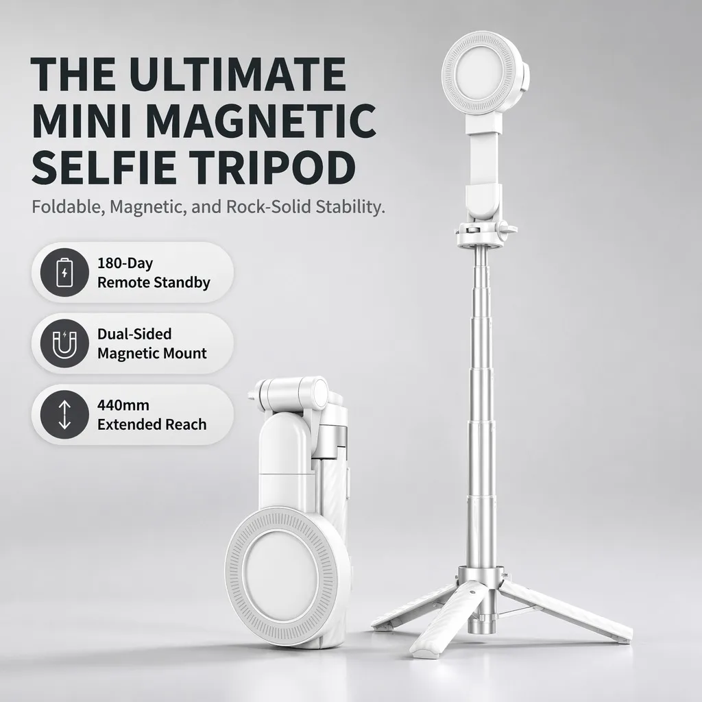 Image of Kompakter Doppelseitiger Magnetischer Selfie-Stick Handyhalter Ausziehbares Stativ mit Fernbedienung für iPhone 17 16 Pro Max Huawei