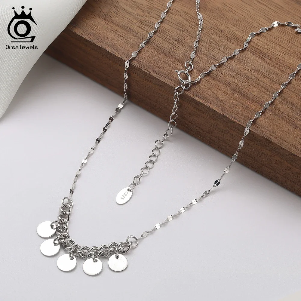 

ORSA JEWELS 925 Stelring Silver Coin Pendants Chain for Women Collarbone Jewelry Vintage Choker Necklace Gift Party BQN23