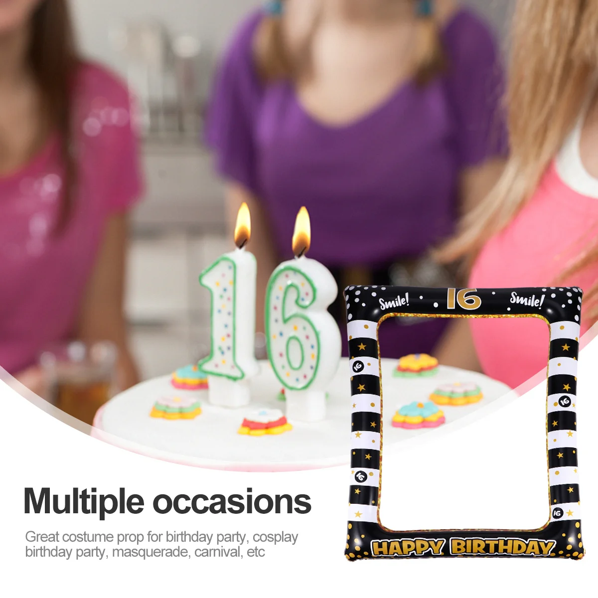 

1Pcs Birthday Inflatable PVC Photo Frame Party Supply Festival Photo Props Unique Birthday Prop for Age 16 Inflatable Party Prop