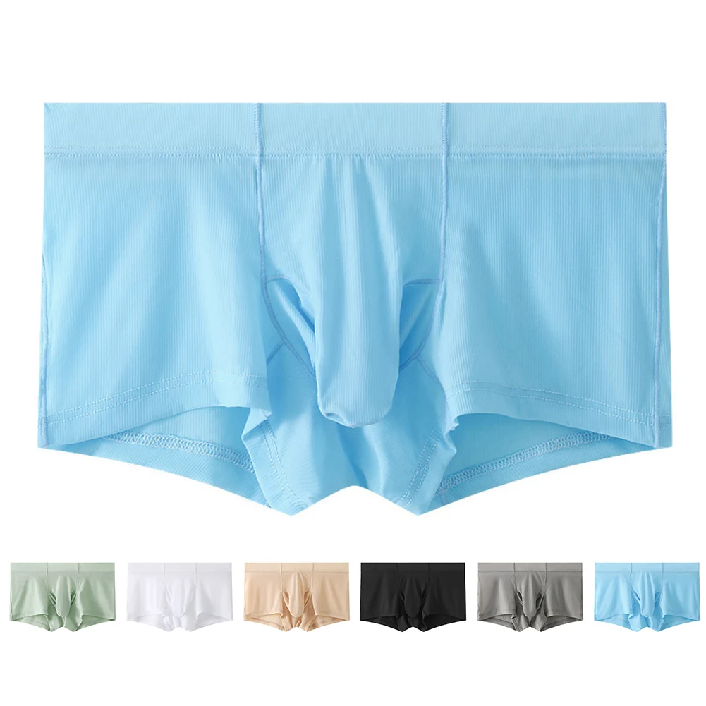 Ice Silk Boxers Underwear for Men with Breathability and Bulge Available in White/Skin color/Black/Gray/Light green/Blue