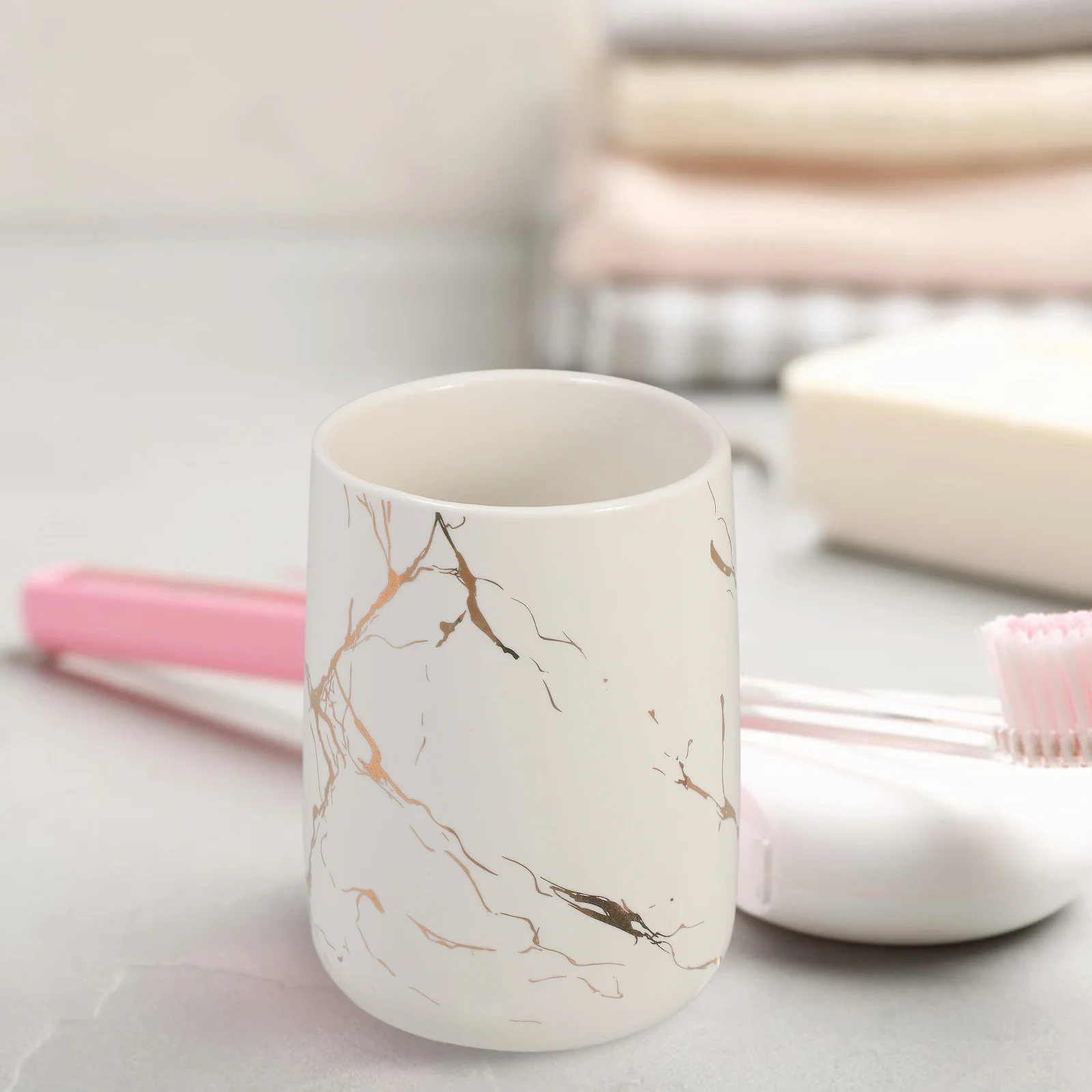 

Marble Tooth Cup White Ceramic Bathroom Cups Mouthwash Toothbrush Holder Retro Pink Vintage Reusable Travel Tumbler Smooth
