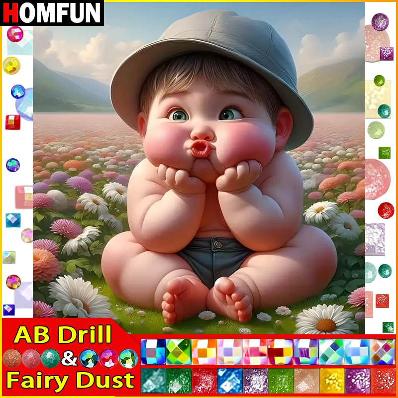 HOMFUN Fairy Dust AB Diy Full Square Round Drill 5D Diamond Painting Diamond Embroidery 