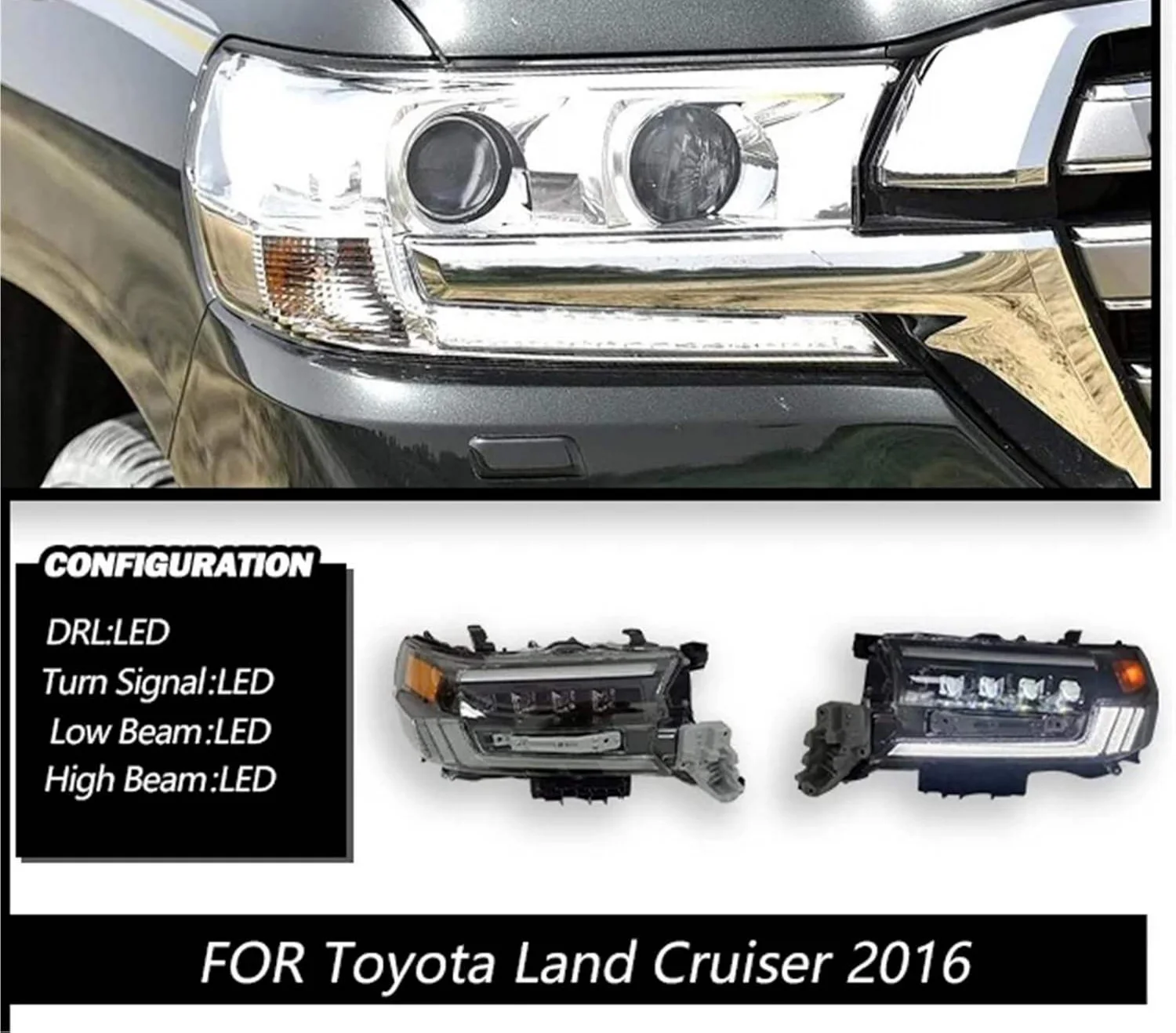 Led Car Headlight 12V for  Land Cruiser 2016-2020 LED DRL Dynamic Turn Signal Upgrade Headlamp