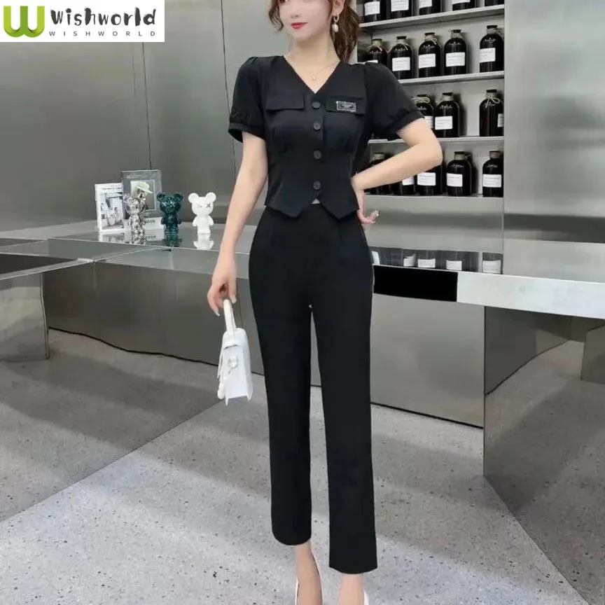 

2022 Spring and Summer New Korean Fashion Casual Suit Age Reducing Straight Pants Two-piece Elegant Women's Suit