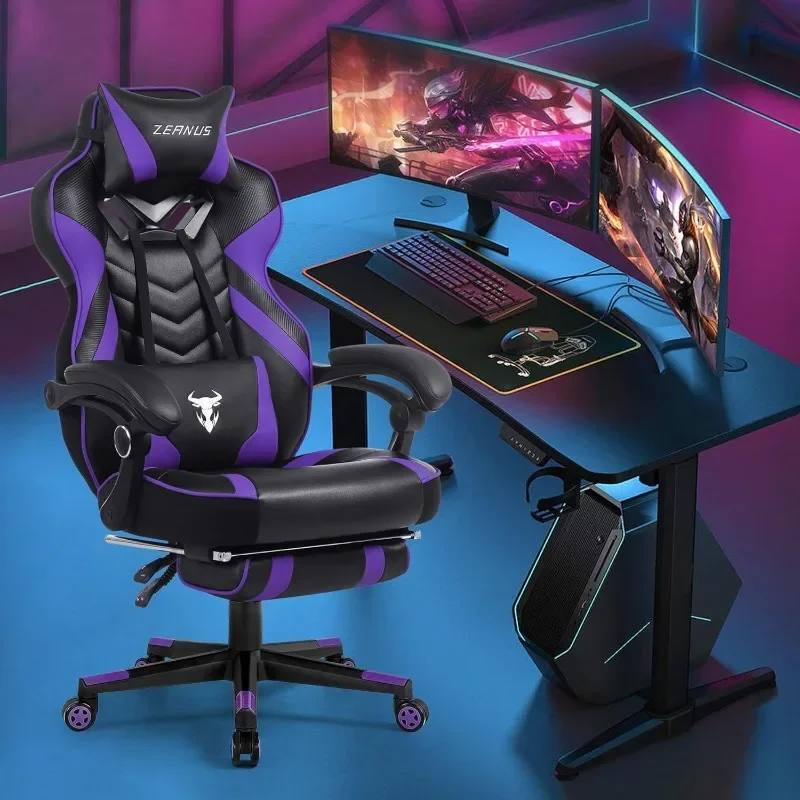 Zeanus Purple Gaming Chair Reclining Computer Chair with Footrest High Back Gamer Chair with Massage Large