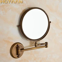 Antique Brass Wall Mounted Shaving Mirror, 8 Inch Double Sided 1x/3x Magnifying Makeup Mirror with Extendable Folding Arm