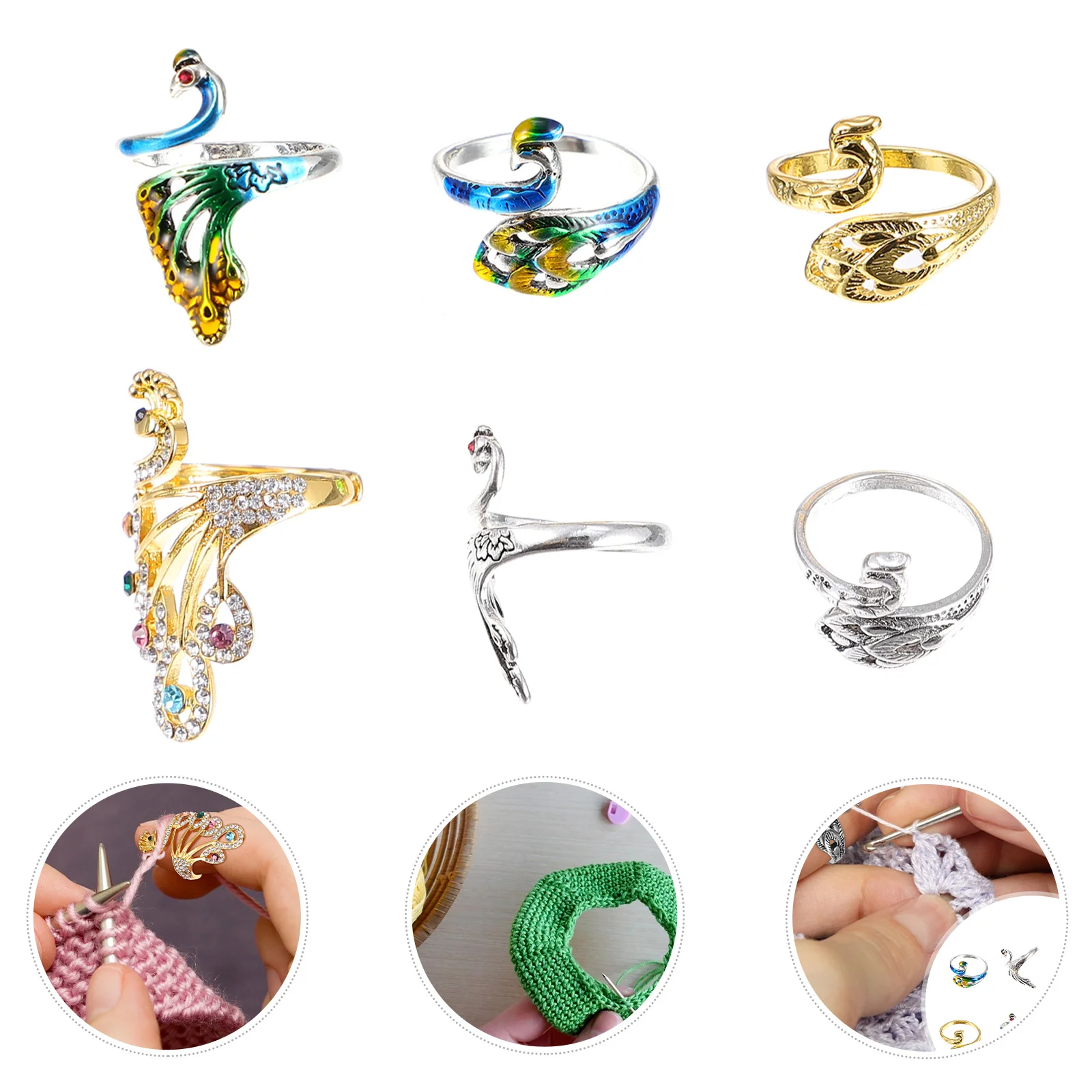 6pcs Knitting Finger Rings Durable Alloy Yarn Guide For Crochet Sewing Tool Diy Craft Projects Knitting Accessory