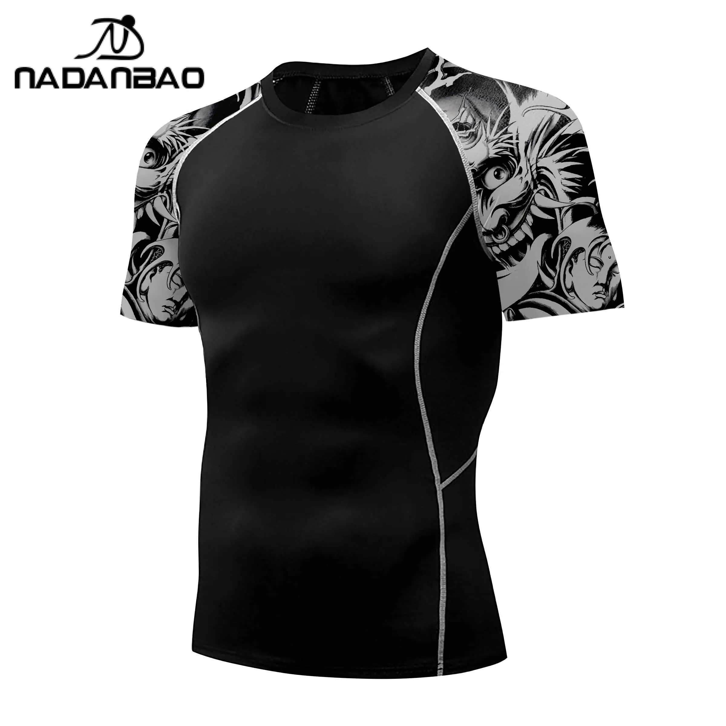 Nadanbao Men Casual Swimsuits T-Shirt Animation Printing Black Fashion Tops Beach Swimwear Gym Fitness Bodysuit Surfing Wetsuit