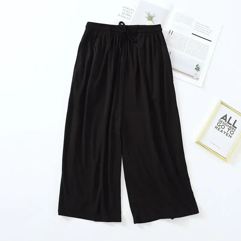 Trousers Loose Color Womens Size Thin Shorts Leg Japanese Bottoms Ladies Pants Large Solid Home Wide Style Summer Cropped Modal