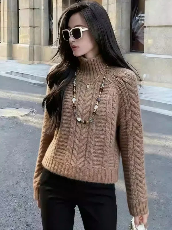 

Sli Вязаный свитер с высоким воротником Модный универсальный женский модный длинный свитер Sve Crew Ne