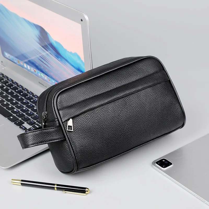 PU leather square handbag, water-resistant and durable, simple and elegant, suitable for travel and business, men's handbag
