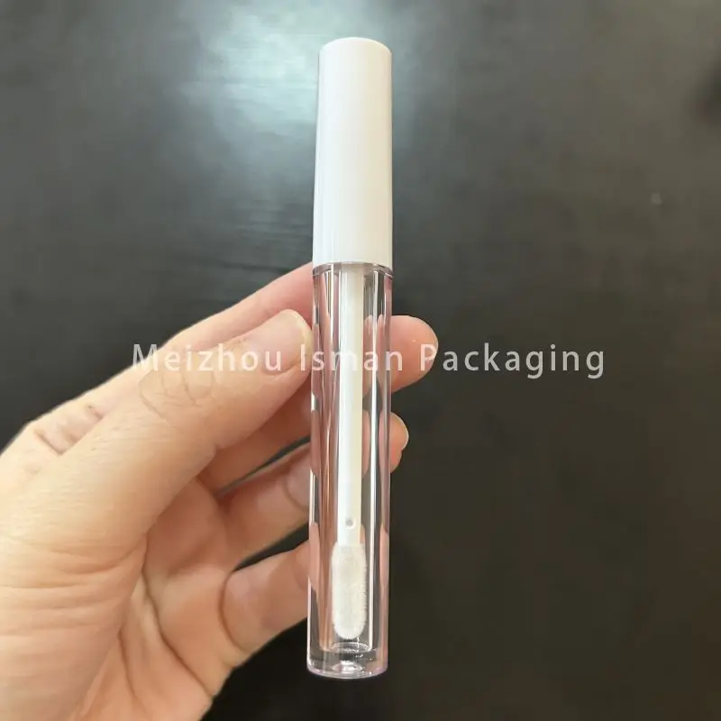 50Pcs Empty white slim lipgloss tube Refillable luxury round long clear lip gloss containers wand tubes with brush 2ml