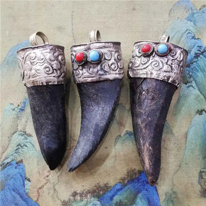 Tibetan Amulet Natural Sheep Horn Nugget Pendants Tibet Ethnic Amulets Family Decor Arts TBP219