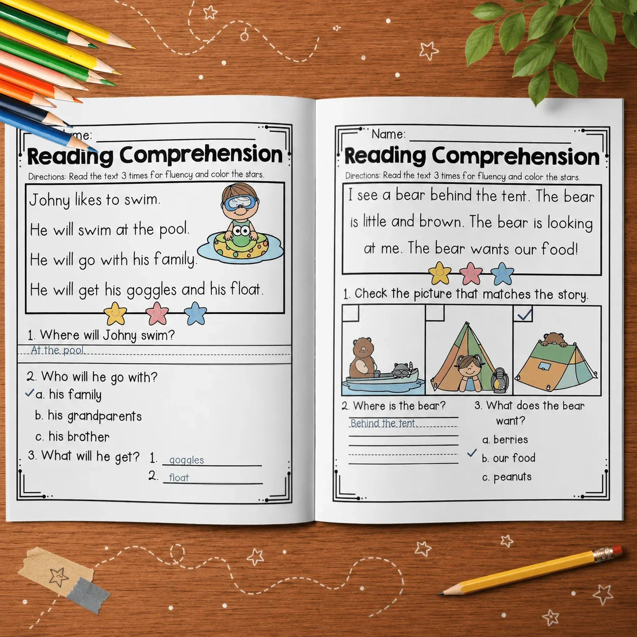 Summer Reading Comprehension Workbook, Short Passages, Fluency, Picture Matching, Sequencing and Detail Recall Practice