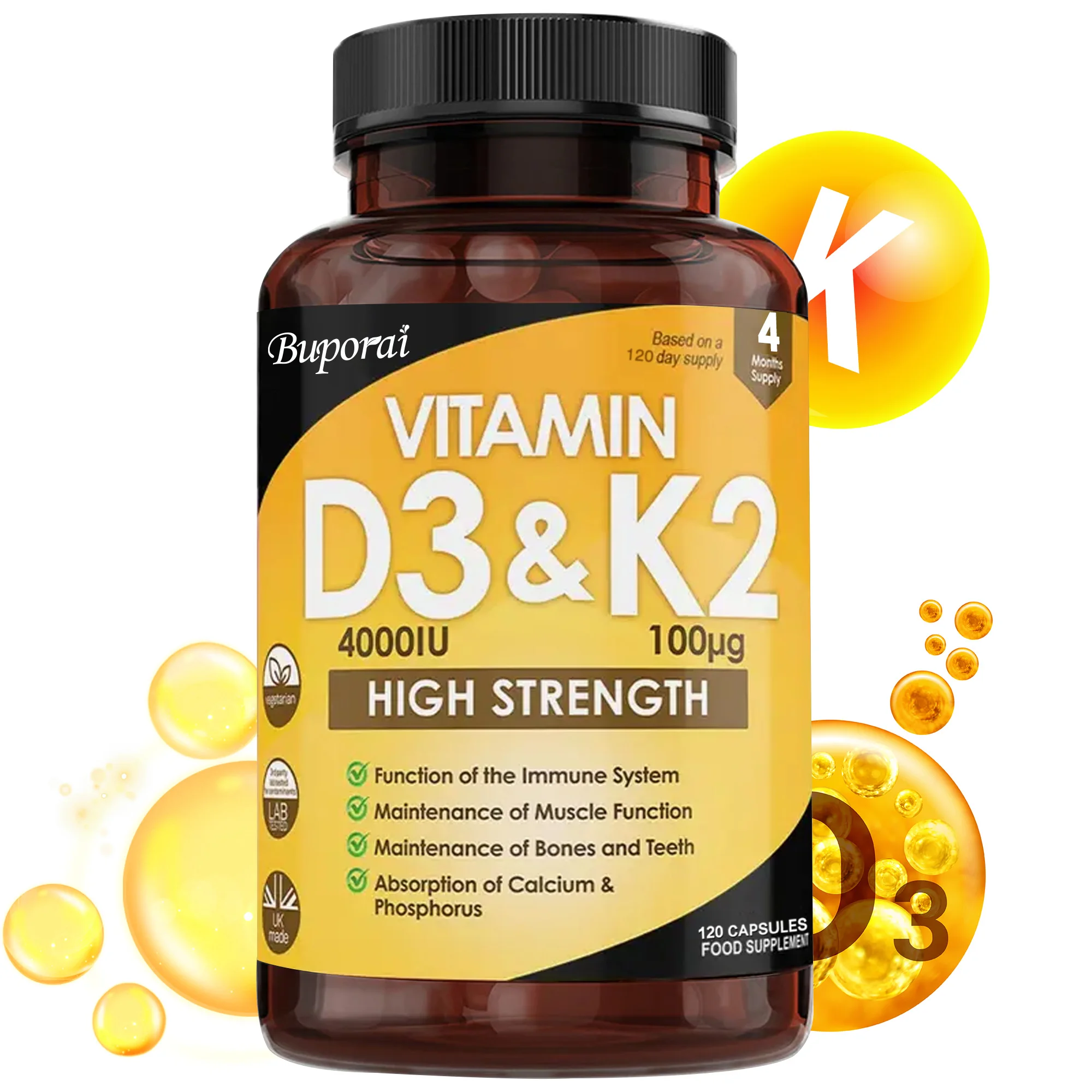 

Vitamin D3 and K2 Supplements - Promote Calcium Absorption, and Boost The Immune System, Helps Improve Bone Health