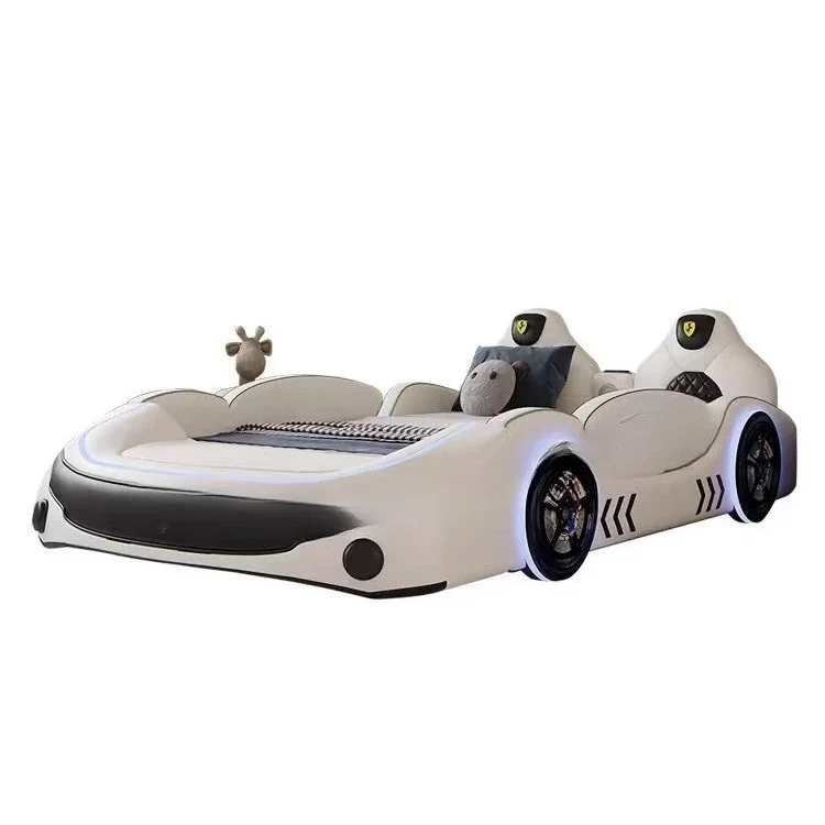 

boy cartoon double solid wood 1.5 meters racing single creative boy multi-function car bed