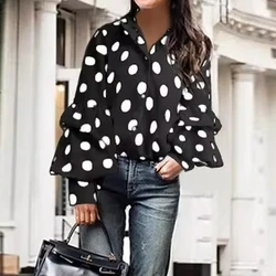 Fashion Polo-neck Polka Dot Long Sleeve Blouse Elegant Autumn Office Lady Shirt Casual Loose Tops Women's Clothes Blusas 18308