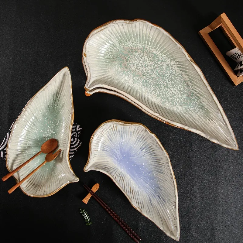 Creative Irregular Striped Ceramic Dinner Plate Japanese-style Tableware Hotel Seafood Plate Salmon Ice Plate Kitchen Utensils