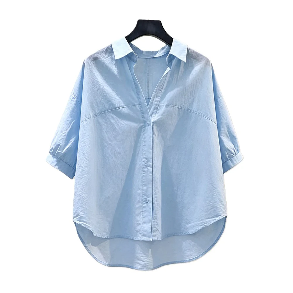 Fashionable Loose Blouse For Women Tops Casual Female Blouse Women Lapel Blouse Medium Elasticity Solid Pattern