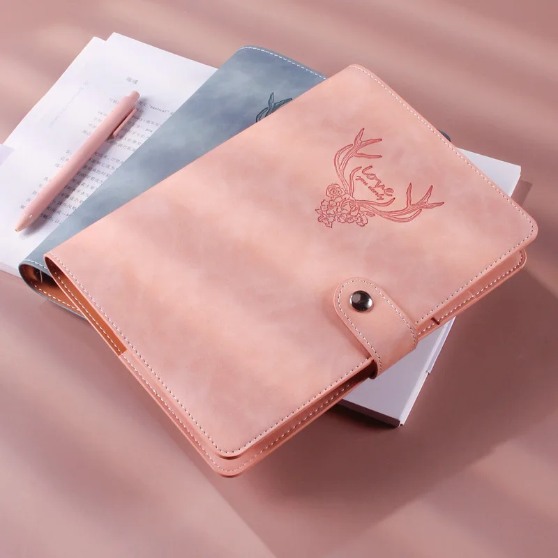 A5 Loose-leaf Binder Notebooks with Card Position Zip Pockets Storage Bag Vintage Agenda Notebook Set