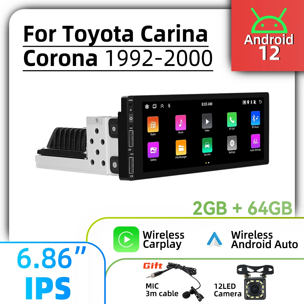 6,86 "1 Din Android Radio Multimedia para coche para Toyota Carina Corona 1992-2000 unidad principal estéreo Carplay Android Auto Autoradio GPS