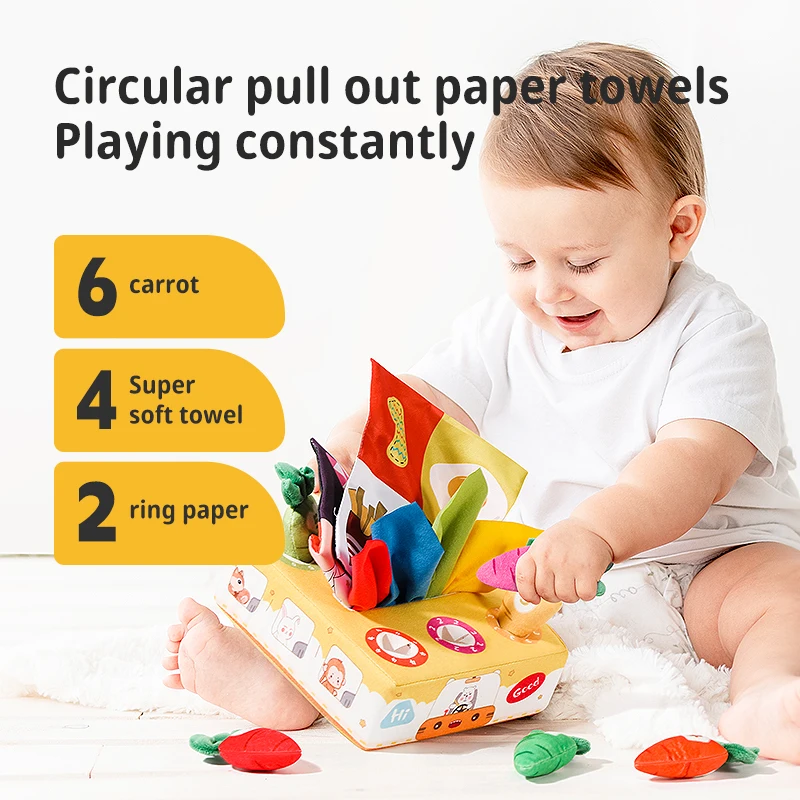 Caixa de tecido rasgável brinquedo cenoura 2-em-1 brinquedo caixa de tecido das crianças pode morder pelúcia bebê montessori educação precoce 0 a 12 meses