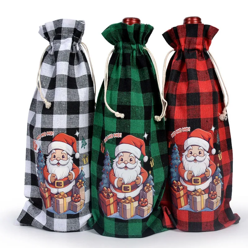 

20pcs/lot 15*35cm (5.9*13.8in) Christmas Theme Wine Bottle Packaging Bag Festive Party Drawstring Gift Bags Pouches