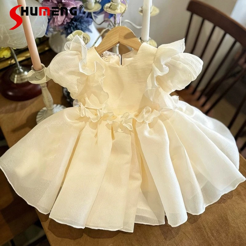 

Потрясающее детское платье для дня рождения, белое, с цветами, элитное, для свадьбы, для маленькой принцессы, для выступления на скрипке