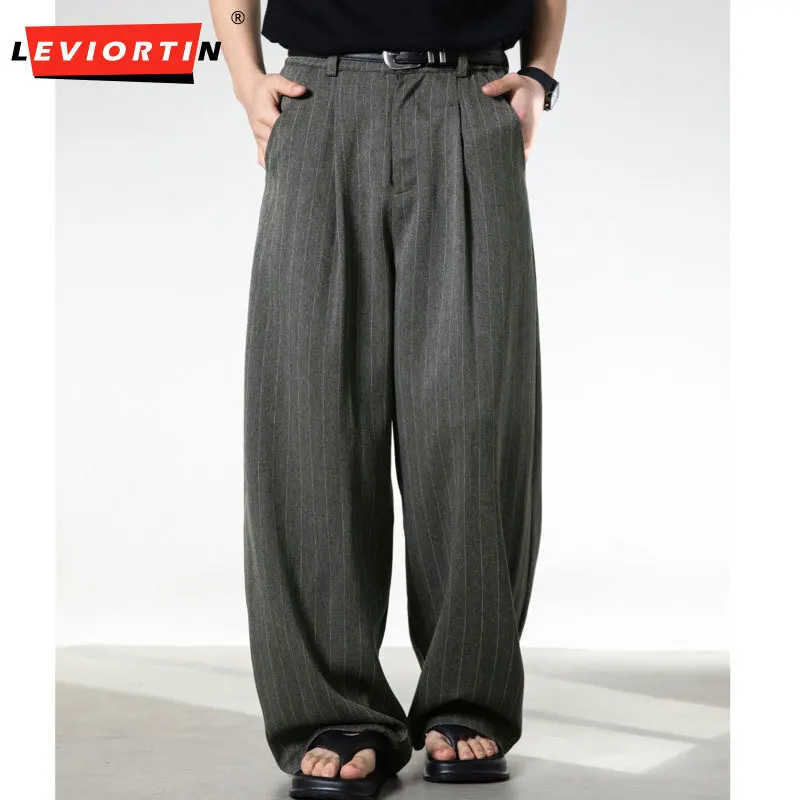 

Men's Spring and Autumn Season New Texture Loose Fashion Casual Pants Trendy Brand Retro Striped Vertical Straight Pants