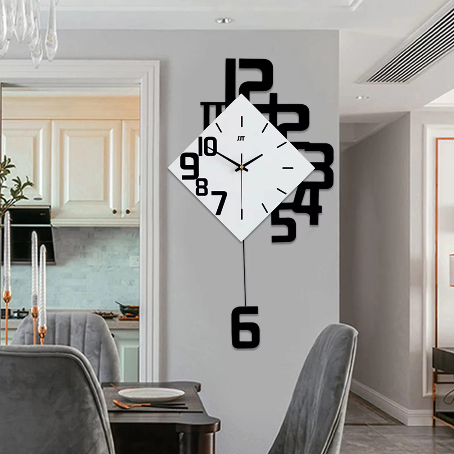 

Large Wall Clock Living Room Decor Kitchen Silent Big Wall Watch Bedroom Black and White Battery Operated Wall Clock