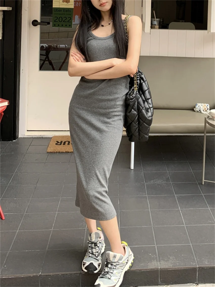 Alien Kitty Slim Women Sexy Long Dress Elegant Office Lady Summer 2024 New Solid Casual High Street Fashion OL Slip Vestidos