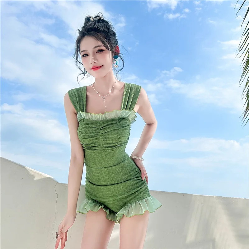 Summer Sexy One Piece Bikini Small Breast Gathered Conservatively Covering the Belly Shows Thin Student Swimming Suit Female