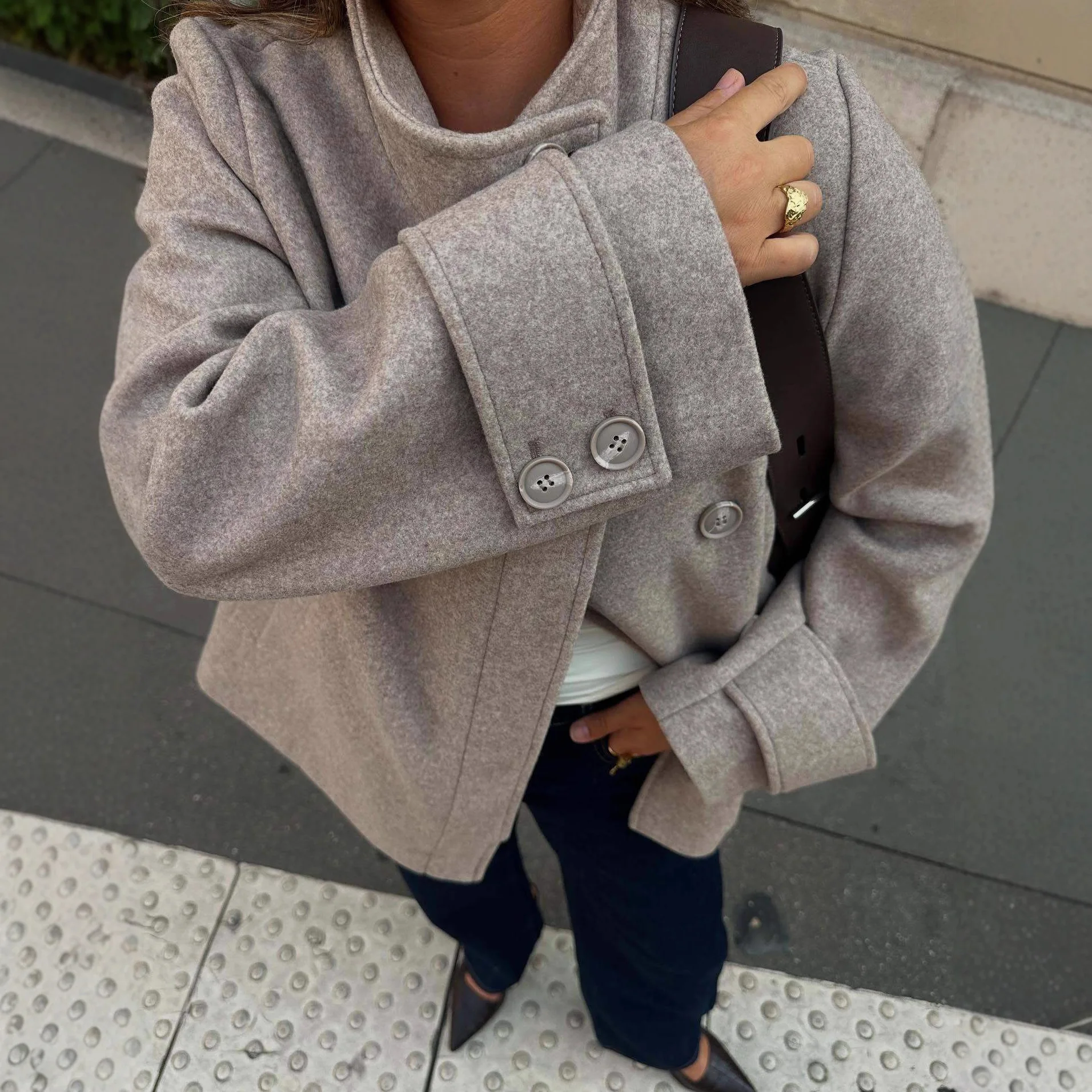 

Autumn Winter New Stand Collar Wool Coat Single Breasted Loose Long Sleeve Top Women Retro Versatile Fashion Black Beige Options