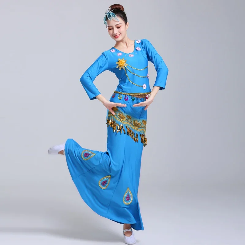 Dai Dance Costume manica lunga tradizionale minoranza pavone danza femminile nazionale coda di pesce avvolgere Hip minoranza vestito da ballo costumi