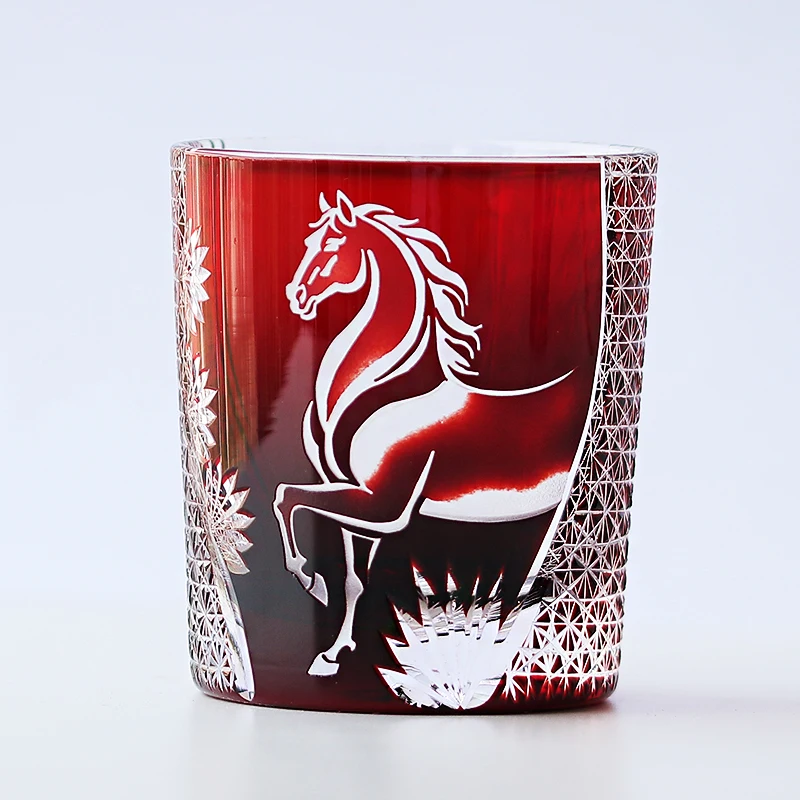 

Edo Kiriko Japanese Crystal Whisky Glass - Hand Cut Horse Pattern for New Year 2026, Traditional Old Fashioned Tumbler