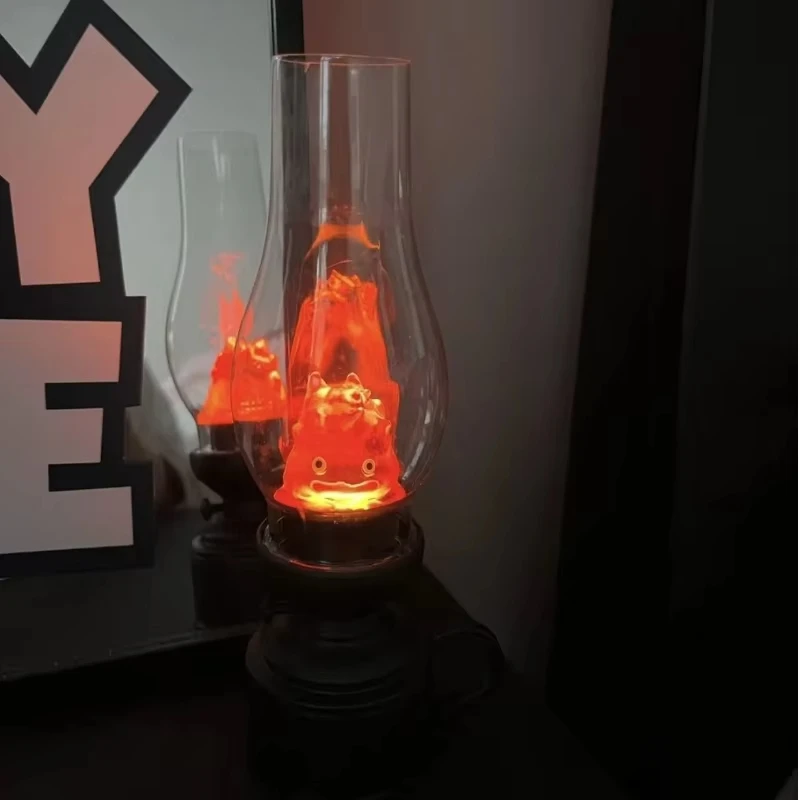 Calcifer Vintage Night Light Cartoon Anime Flameless Decorative Lamp Kerosene Candle Light with Table Lamp for Bedroom Christmas