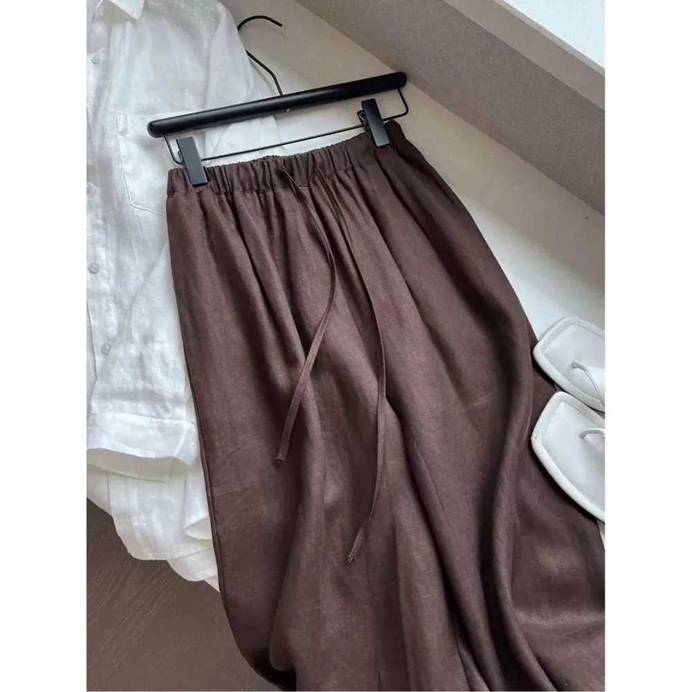 

Льняные женские брюки с высокой талией, широкие, летние, тонкие, свободные, повседневные, элегантные, для женщин среднего возраста