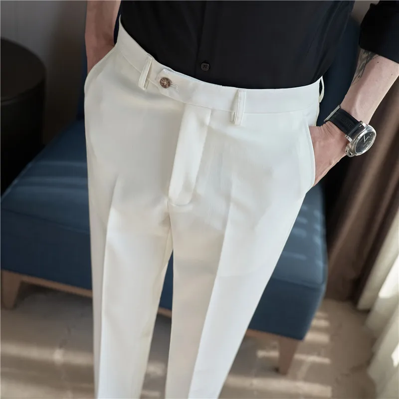 Business Formal Pants Men\'s Korean Style Solid Slim Office Social Suit Pants Casual Men\'s High Quality Streetwear Ankle Trousers